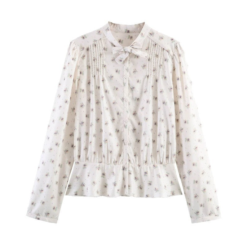 Damen Leichte Viskosebluse mit Stehkragen, Schleifenband und Brustplissees Shop Nory
