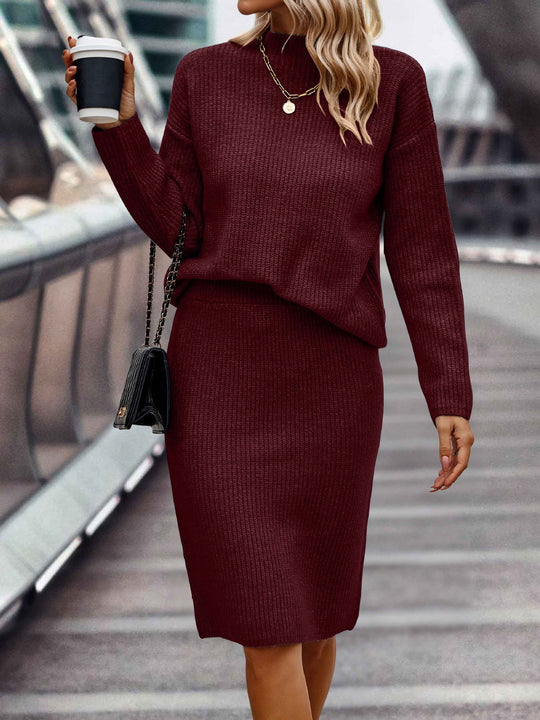 Damen nan gestricktes Twinset mit oversized Pullover und knielangem Bleistiftrock Shop Nory