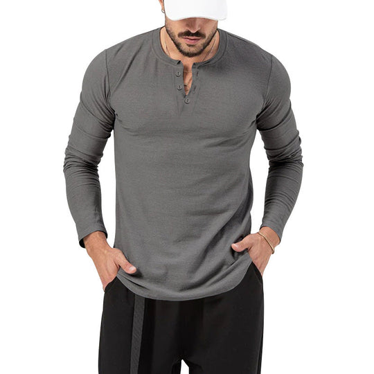 Herren Langarm Henley-Shirt mit modischem Knopfverschluss Shopnory