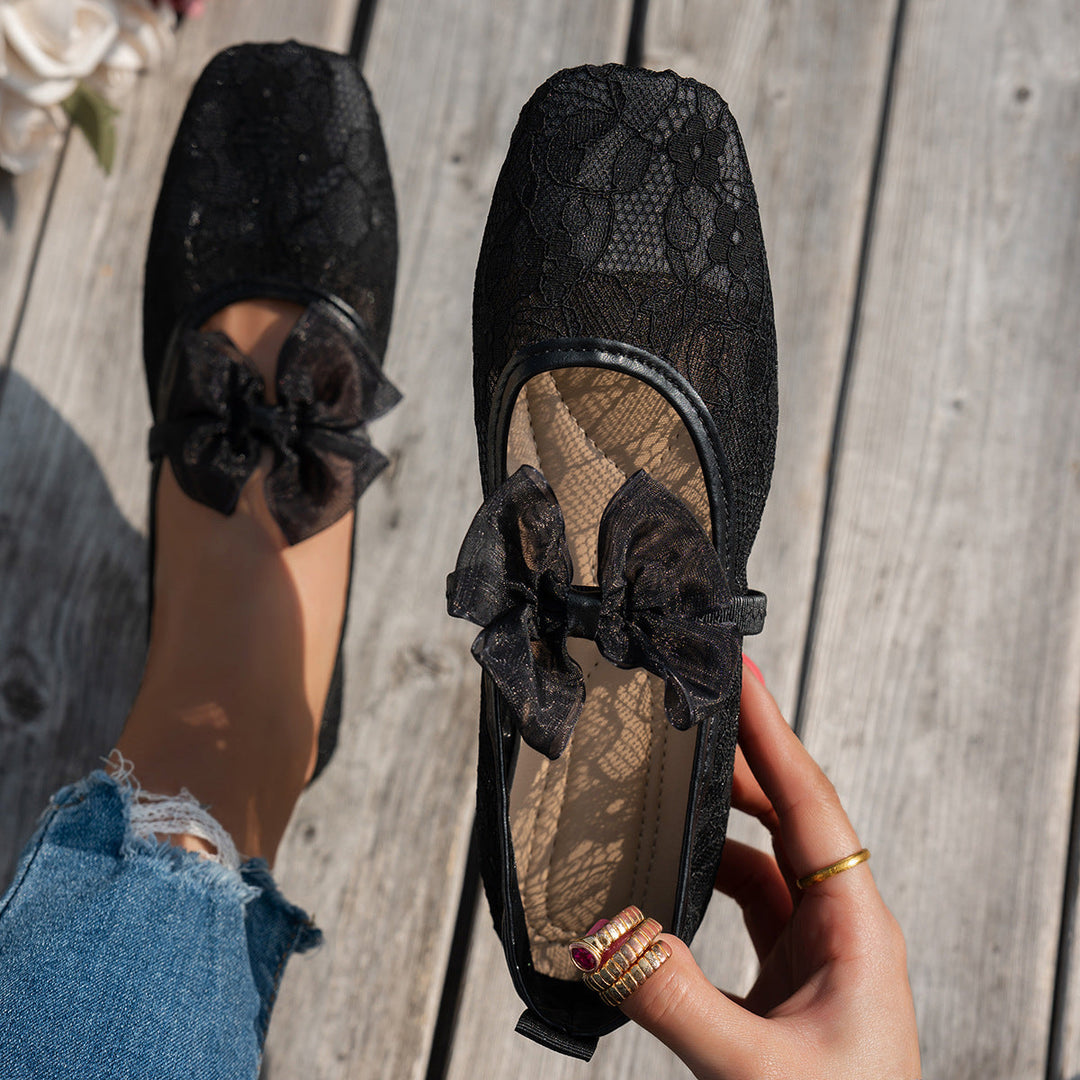 Damen elegante Ballerinas mit floralen Applikationen und rutschfester Sohle