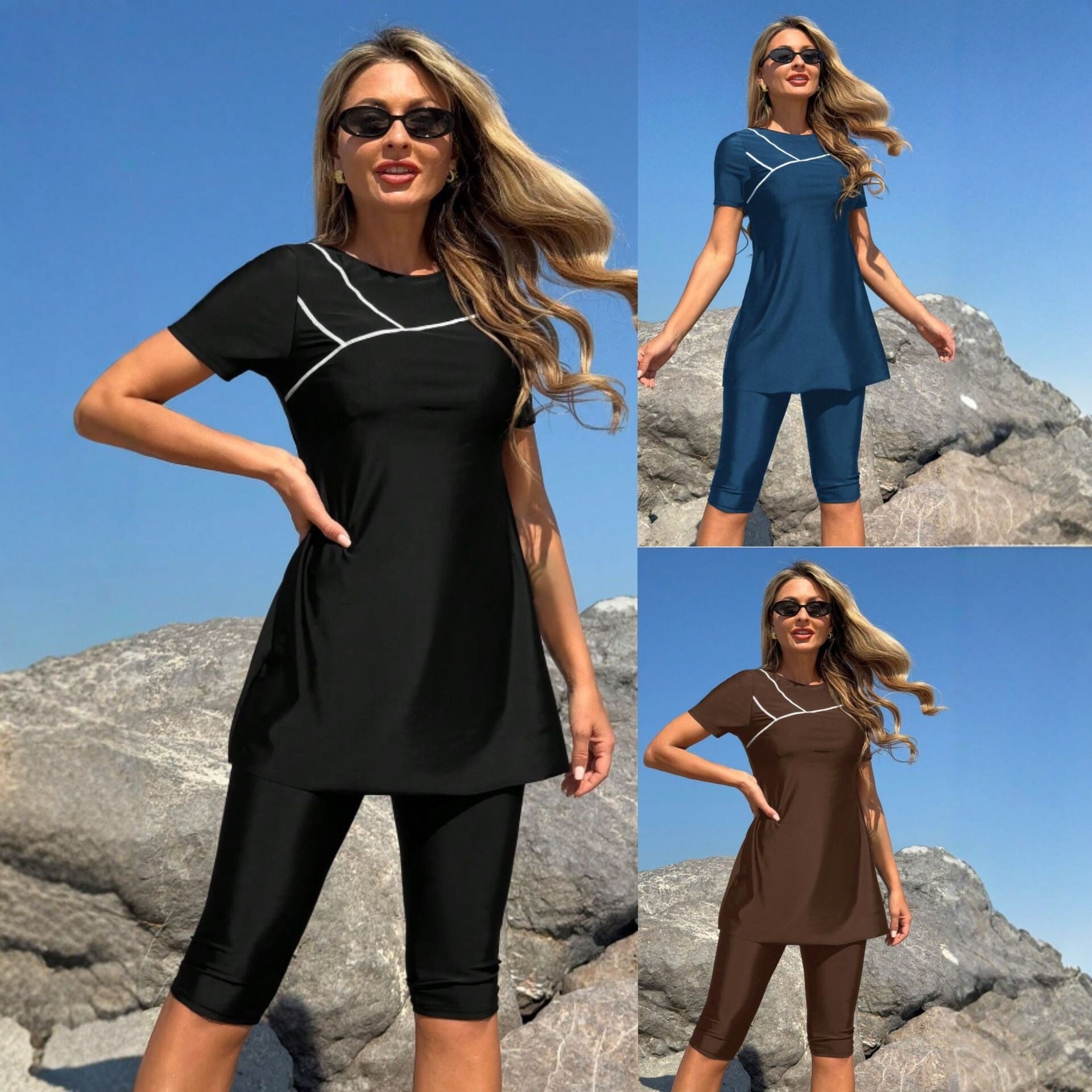 Damen Sportliches Badeset mit kurzem Oberteil und Leggings