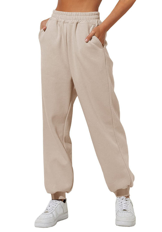 Damen nan lockere High‑Waist Jogginghose mit doppellagigem Komfortbund, seitlichen Eingrifftaschen und gerafften Knöchelbündchen Shop Nory
