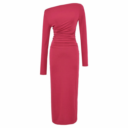 Damen Einschulter-Midikleid mit Langarm und seitlicher Raffung Shop Nory