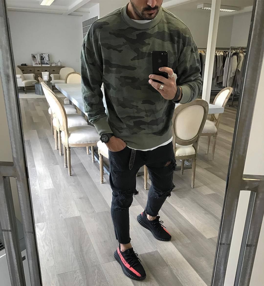 Herren Oversized Camouflage-Sweatshirt mit Rundhalsausschnitt und Rippbündchen Shop Nory