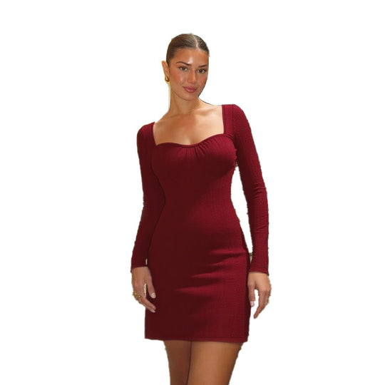 Damen tailliertes Strick‑Minikleid mit eckigem Dekolleté, Unterbrustnähten und Rückentiedetail Shop Nory
