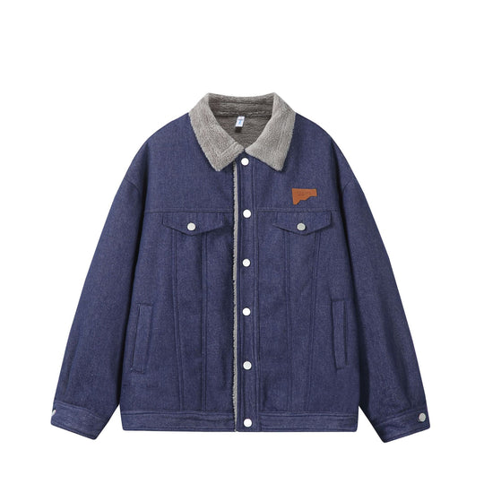 Herren Gefütterter Denim‑Blouson mit Teddykragen, Druckknopffront und Utility‑Taschen Shop Nory