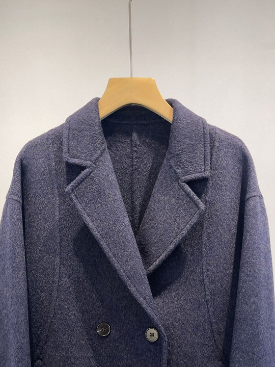 Damen maßgeschneiderter Fleece Doppelreiher Mantel Shop Nory