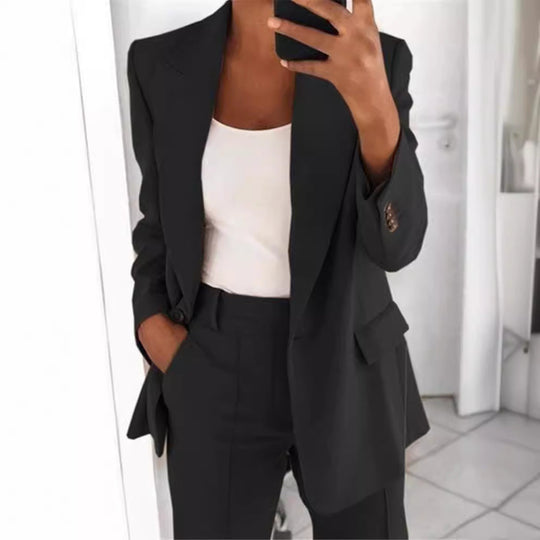 Damen nan Business-Blazer-Set mit strukturierter Oversize-Silhouette, Reverskragen und Bundfaltenhose