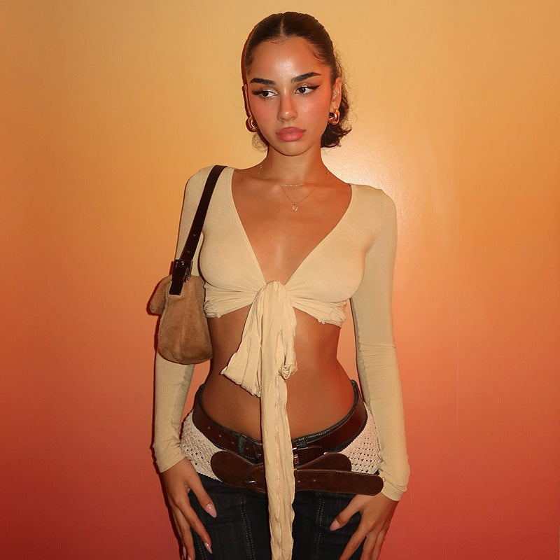 Damen Crop-Top mit verspieltem BindShopnoryand und langen Ärmeln