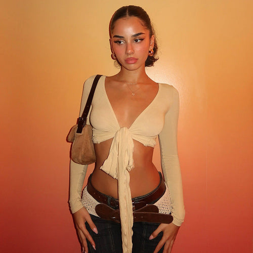 Damen Crop-Top mit verspieltem BindShopnoryand und langen Ärmeln
