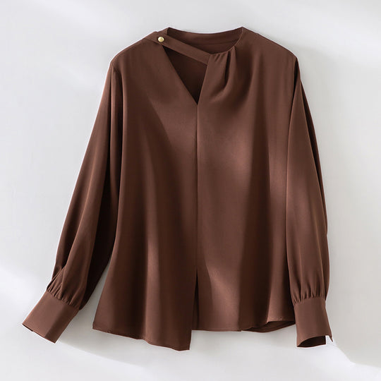 Damen elegante oversized Bluse mit asymmetrischem V-Ausschnitt und Manschetten Shop Nory