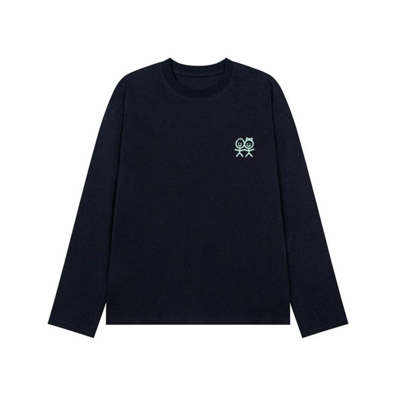 Unisex Langarm-Baumwollshirt mit minimalistischer Freundschafts-Stickerei Shop Nory