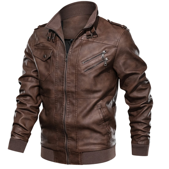 Herren Leder-Bomberjacke im Aviator-Stil mit Stehkragen und Rippbündchen Shop Nory
