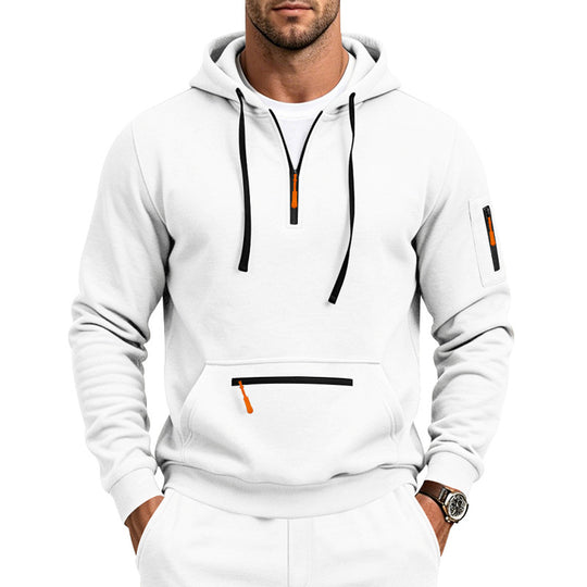 Herren Kapuzensweatshirt mit halbem Reißverschluss und Utility-Ärmeltasche Shop Nory