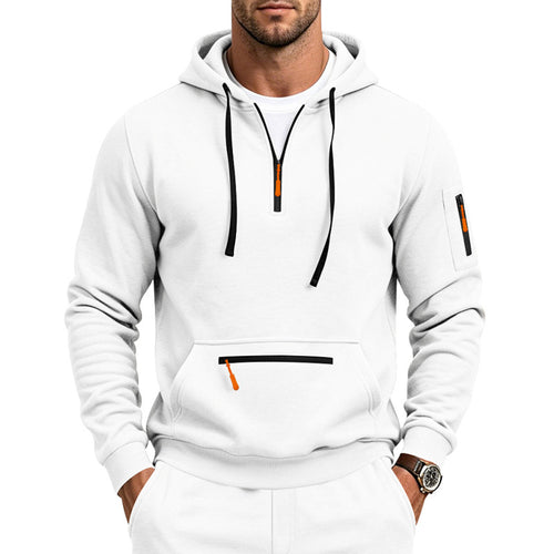 Herren Kapuzensweatshirt mit halbem Reißverschluss und Utility-Ärmeltasche Shop Nory