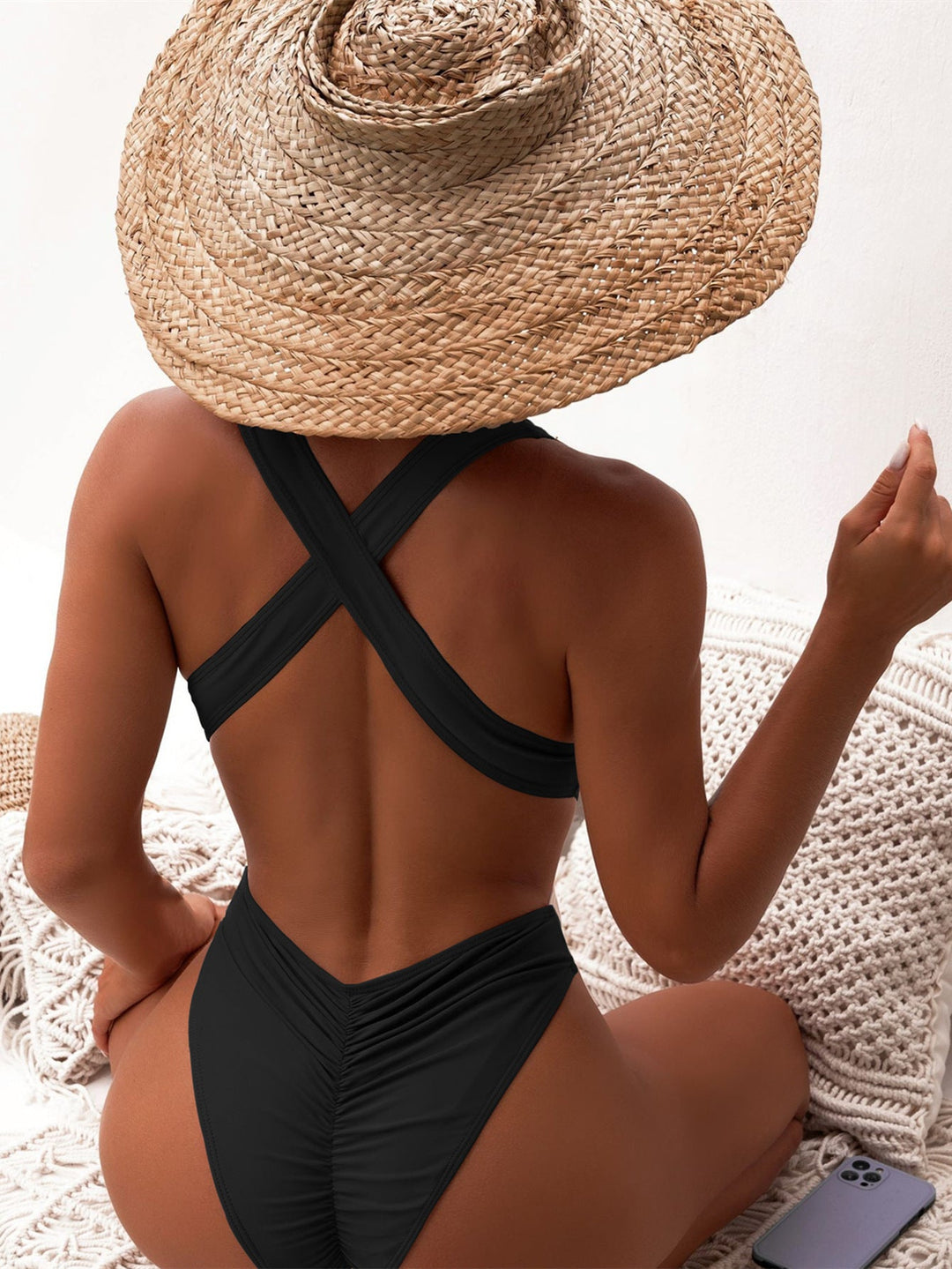 Damen Hochgeschnittener Badeanzug mit raffinierten Raffung Shopnory