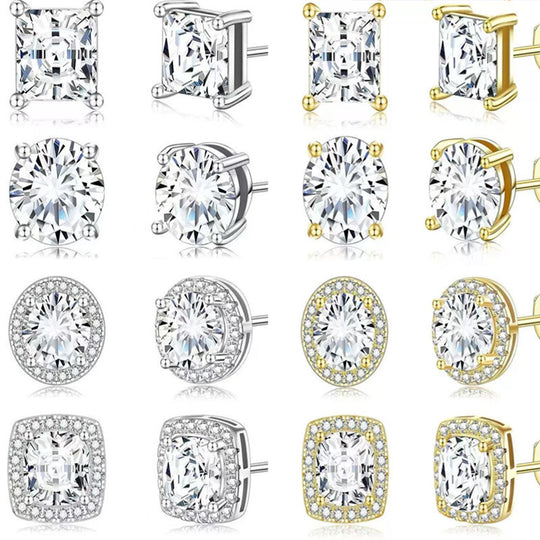 Quadratische Princess Schliff Ohrstecker Aus Sterlingsilber mit Funkelnden Zirkonia Steckverschluss