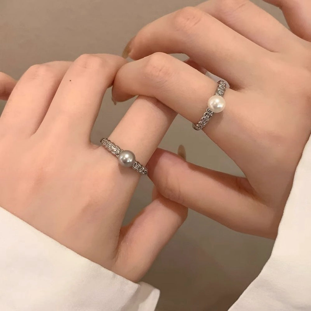 Damen Perlenring mit funkelnden Zirkonia von Shop Nory