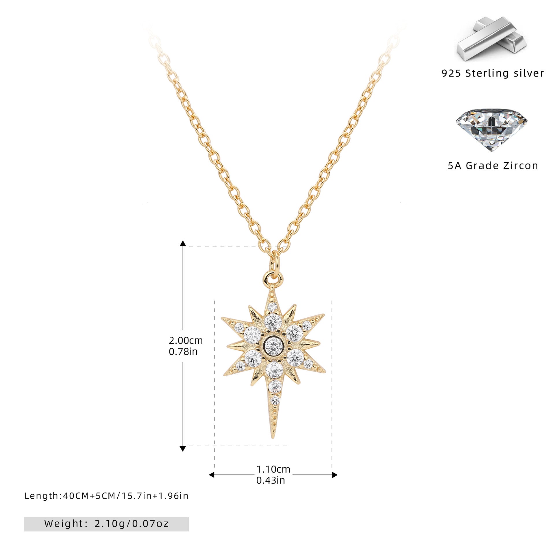 Damen Halskette mit strahlendem Sternanhänger aus hochwertigem 925 Sterling Silber und funkelnden Zirkonia Shop Nory