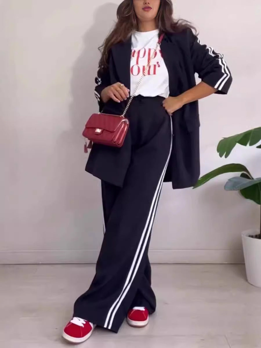 Damen elegantes Blazer-Set mit sportlichen Akzenten und weitem Schnitt Shopnory