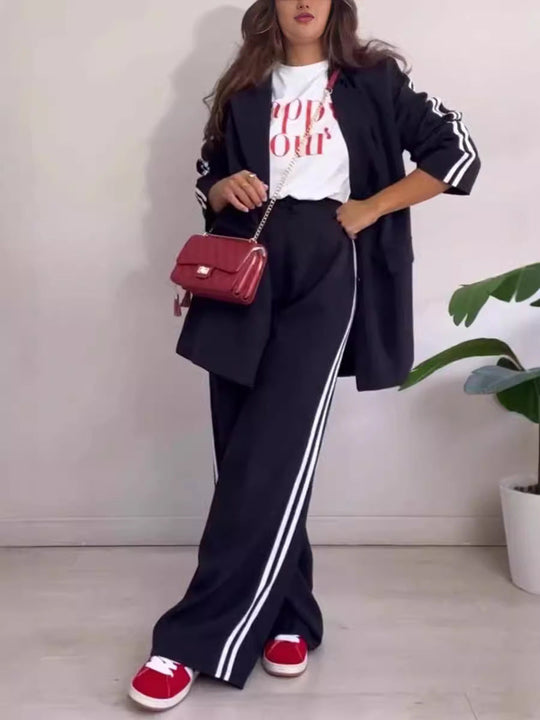 Damen elegantes Blazer-Set mit sportlichen Akzenten und weitem Schnitt Shopnory