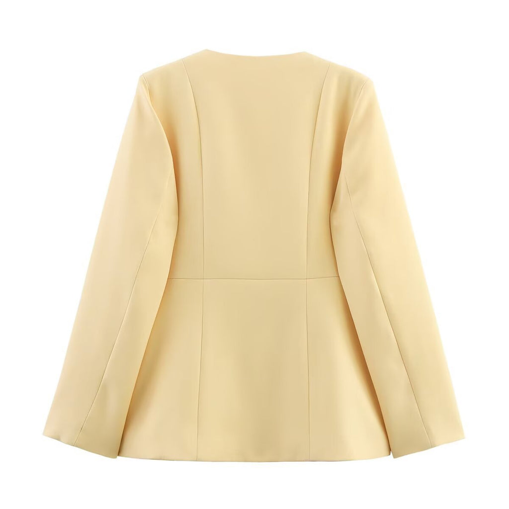 Damen Strukturierte Blazerjacke mit eleganter Knopfleiste und aufgesetzten Taschen Shopnory