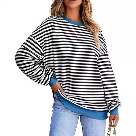 Damen lässiger gestreifter Sweatshirt mit Oversize-Schnitt und bequemen Details