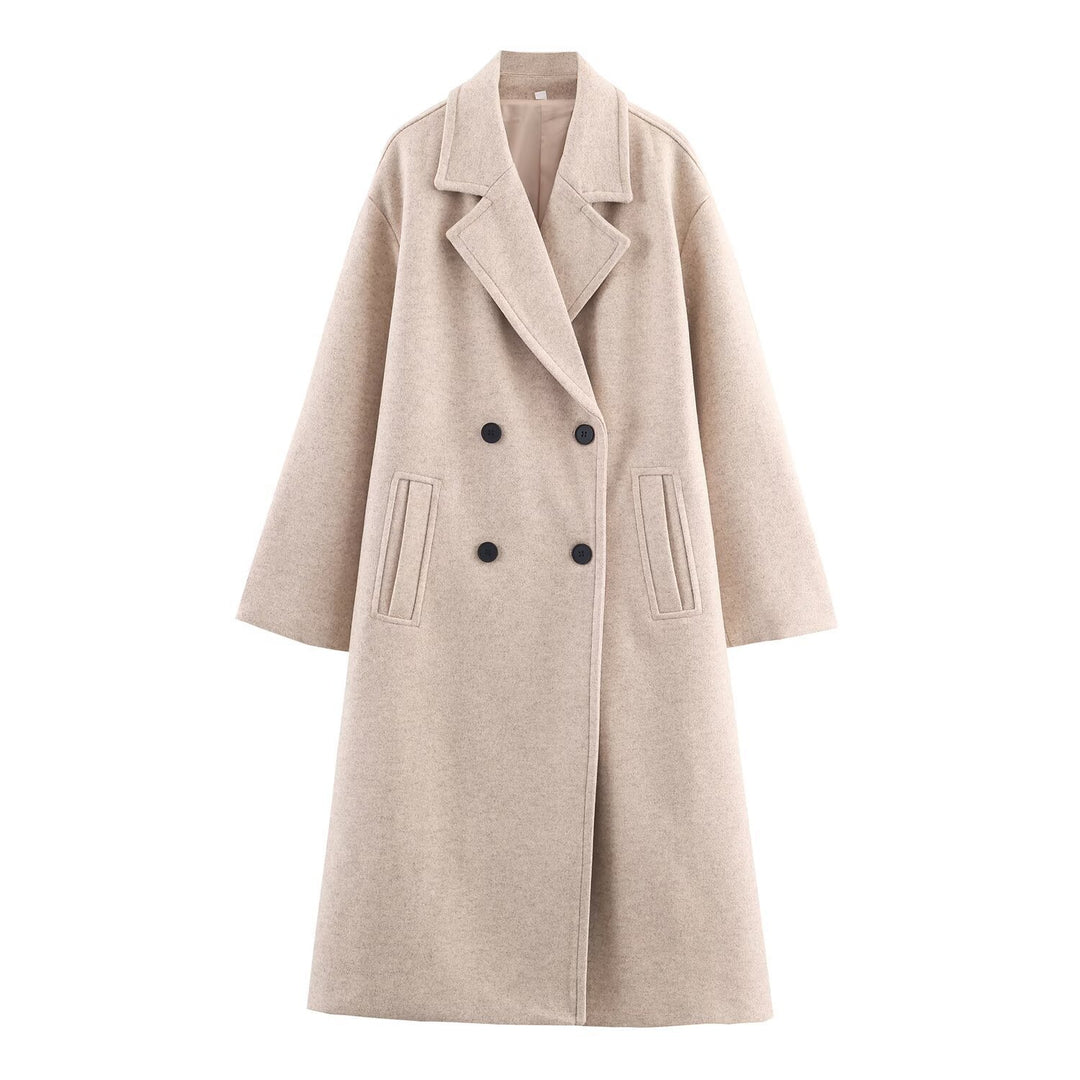 Damen Doppelreihiger Oversize‑Mantel mit fallendem Revers und Eingrifftaschen Shop Nory
