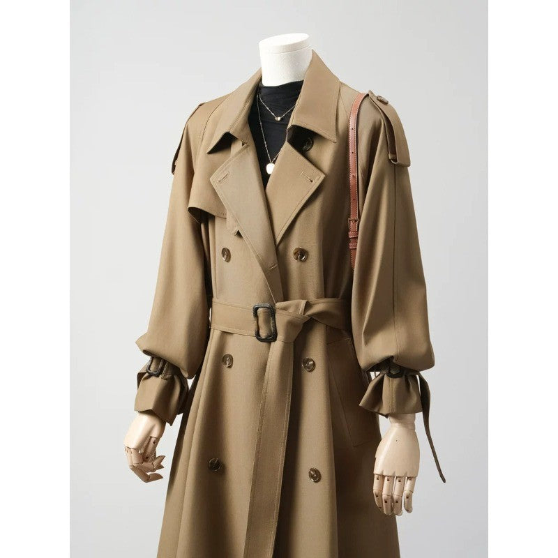 Damen Doppelreihiger Trenchcoat mit Taillengürtel und Ballonärmeln Shop Nory