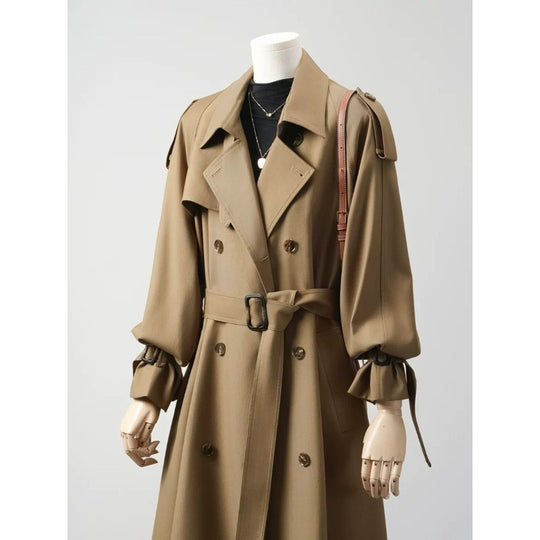 Damen Doppelreihiger Trenchcoat mit Taillengürtel und Ballonärmeln Shop Nory