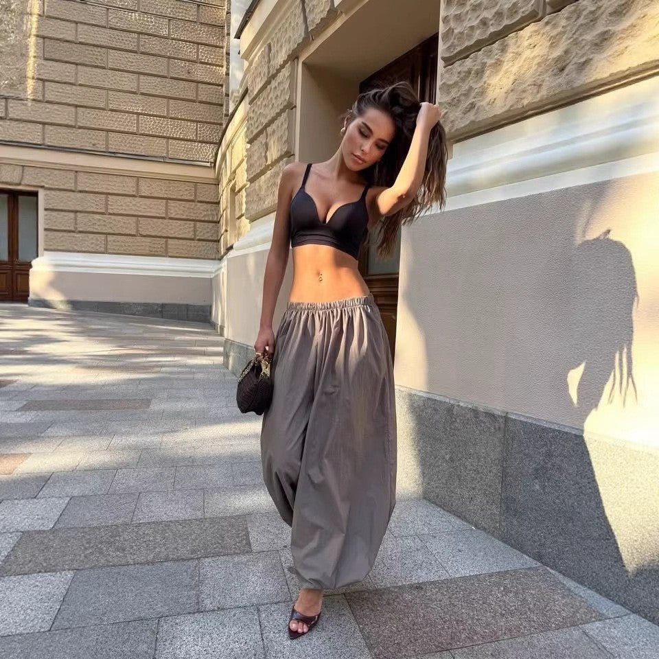 Damen weit geschnittene High-Waist Palazzo-Hose mit elastischem Bund und fließender Sommerqualität Shop Nory