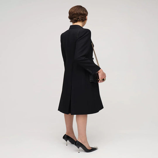 Damen tailliertes Blazerkleid‑Mantel mit kontrastierendem Schalkragen und ausgestelltem Rockteil Shop Nory