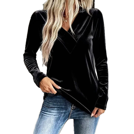Damen Velours-Longsleeve mit überlappendem V-Ausschnitt und femininer Drapierung Shop Nory