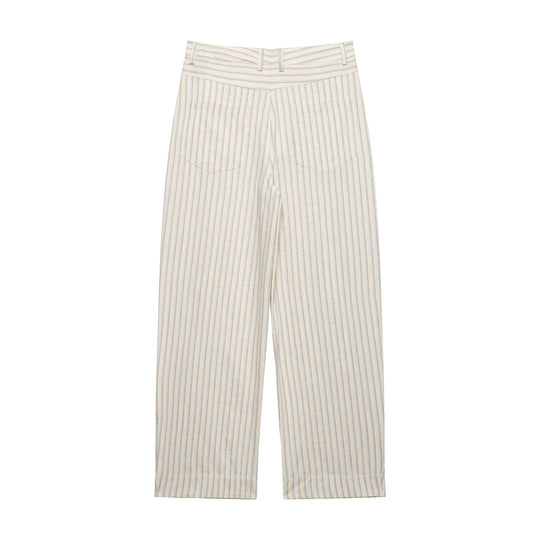 Damen Weite Leinenhose mit hoher Taille, Streifenmuster und aufgesetzten Taschen Shop Nory