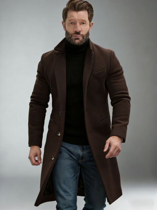 Herren Eleganter einreihiger Langmantel aus Wollmix mit schmaler Silhouette und Reverskragen Shop Nory