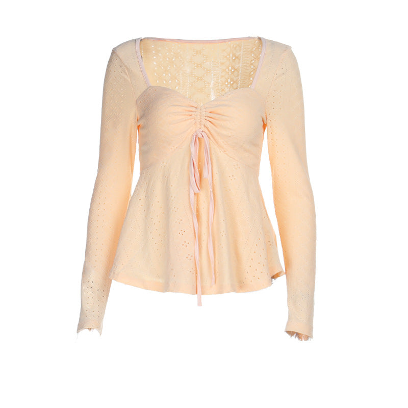 Damen Spitzenbluse mit Herz-Ausschnitt, gerafftem Bustier und ausgestelltem Saum Shop Nory