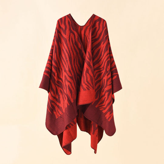 Damen Zebra‑Jacquard Poncho‑Cape im Oversize‑Kimono‑Fall aus weichem Feinstrick Shop Nory