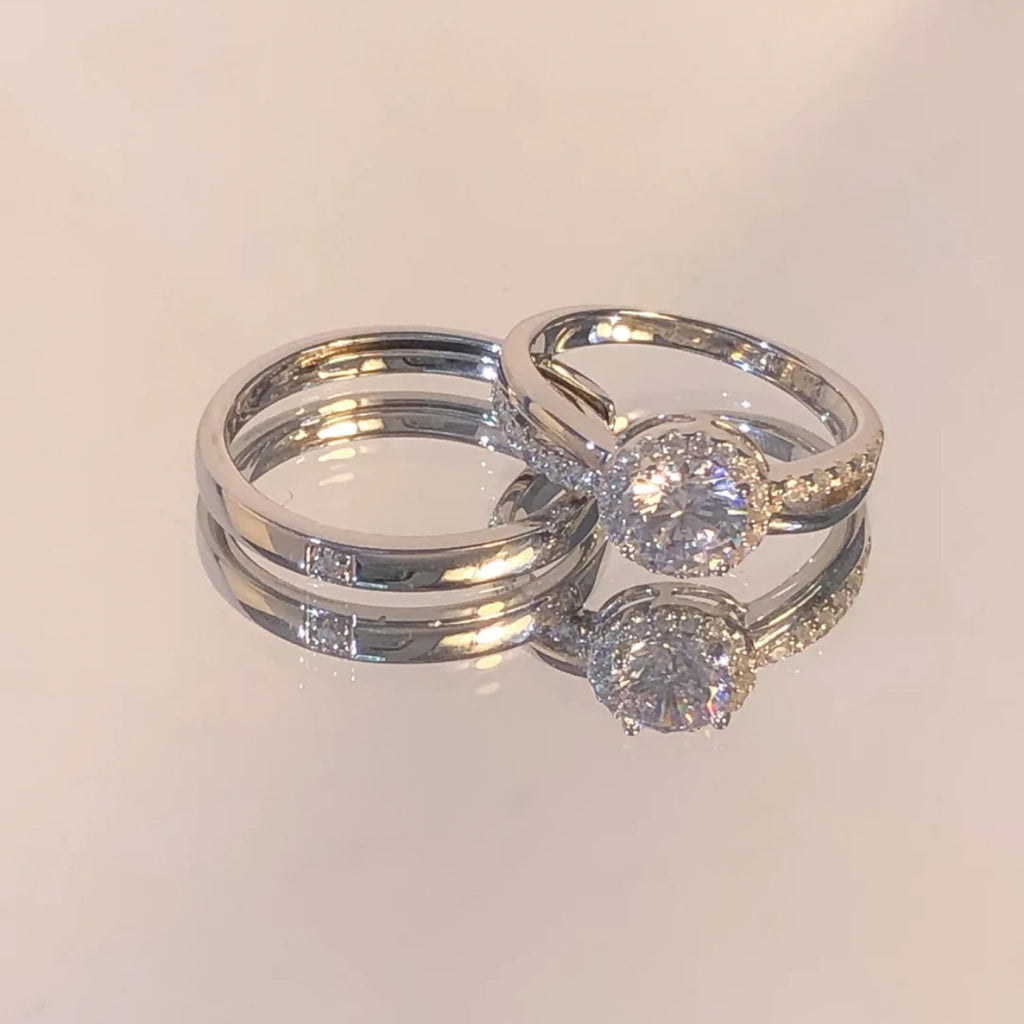 Damen Verlobungsring mit funkelndem Diamanten und eleganter Zirkonia-Besatz Shop Nory