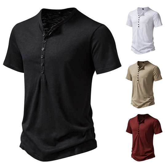 Herren Kurzarm Henley-Shirt mit dekorativer Knopfleiste