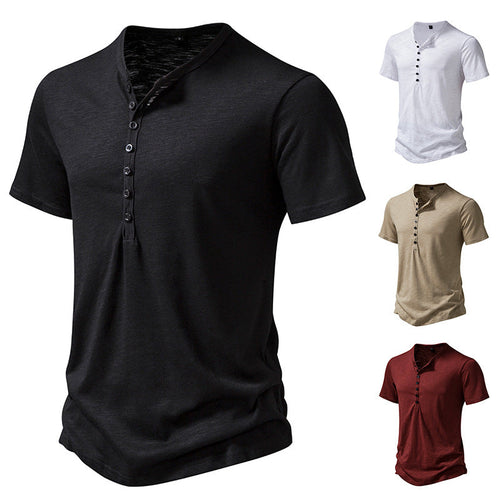 Herren Kurzarm Henley-Shirt mit dekorativer Knopfleiste