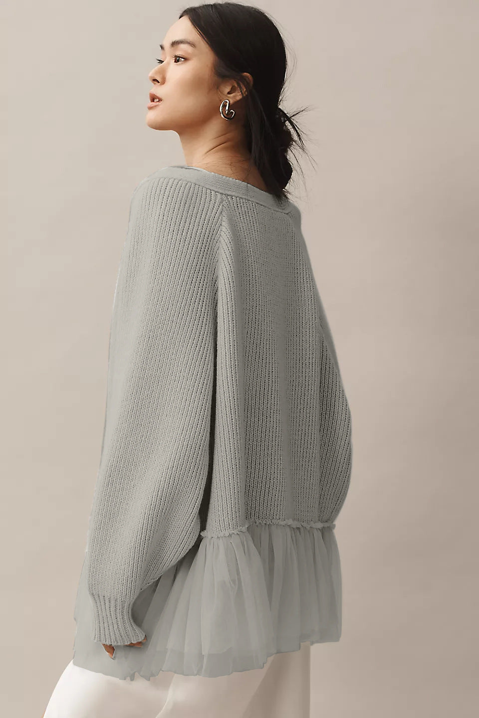 Damen Modischer Strickpullover mit Tülldetails