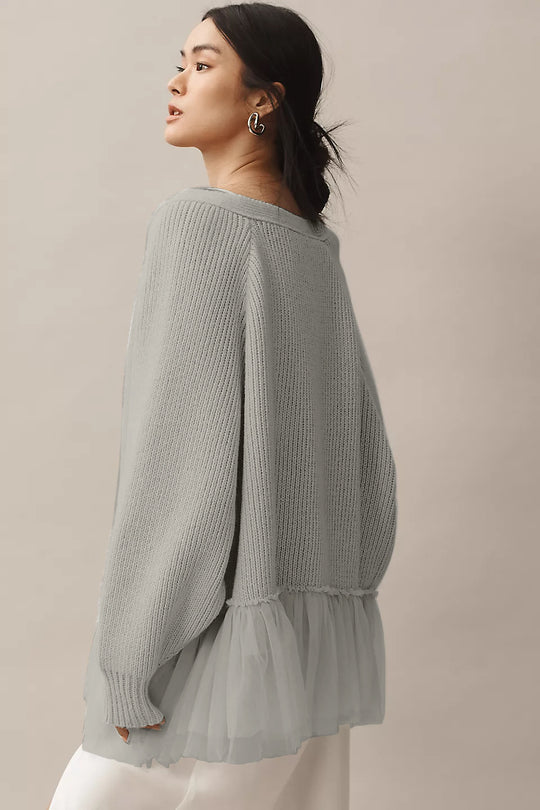Damen Modischer Strickpullover mit Tülldetails