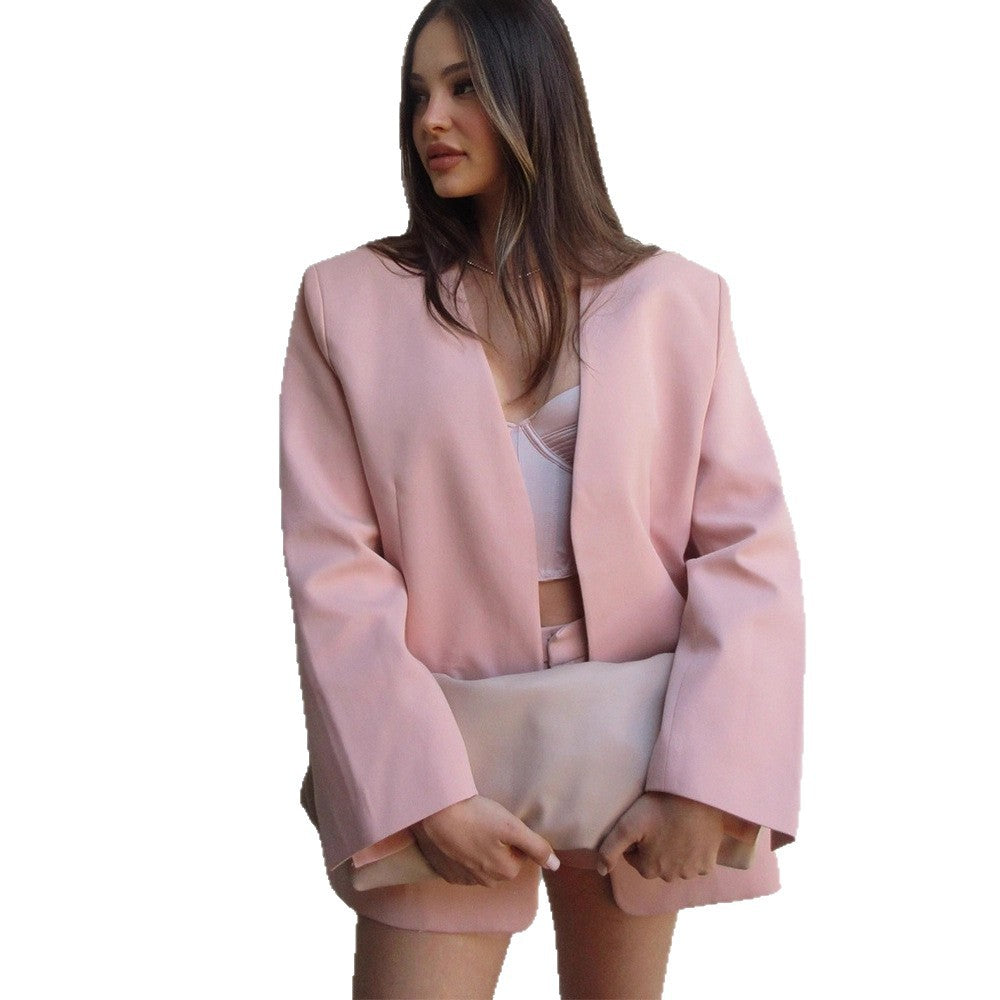 Damen Oversized Blazer-Set mit High-Waist Shorts und strukturierter Schulterpartie Shop Nory