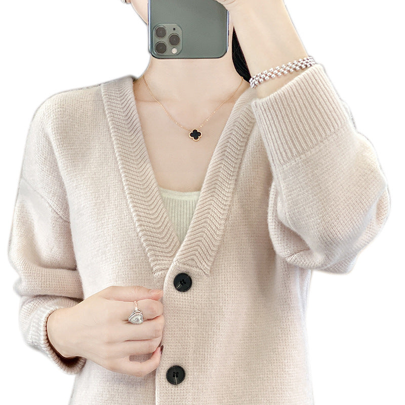 Damen Weicher Boxy-Longcardigan mit tiefem V-Ausschnitt und feiner Rippkante Shop Nory