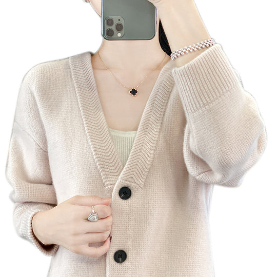 Damen Weicher Boxy-Longcardigan mit tiefem V-Ausschnitt und feiner Rippkante Shop Nory