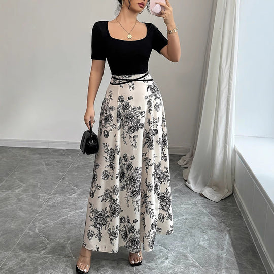 Damen Elegantes Maxikleid mit floralem Design und tailliertem Schnitt Shopnory