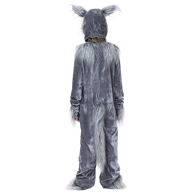 Mädchen Plüsch Wolfskostüm mit Kapuze und detailreichen Faux-Fell-Akzenten Shop Nory