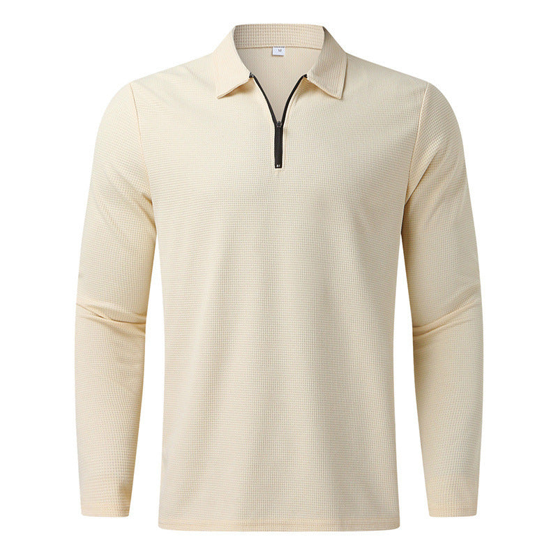 Herren Feines Waffelstrick-Halbzip-Polo mit Kentkragen & Langarm Shop Nory