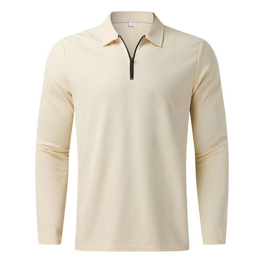 Herren Feines Waffelstrick-Halbzip-Polo mit Kentkragen & Langarm Shop Nory