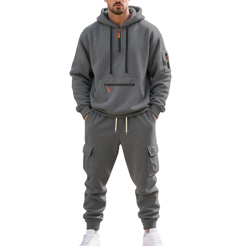 Herren Zweiteiliger Performance-Jogginganzug mit Kapuzen-Hoodie, wasserabweisenden Reißverschlüssen und Cargo-Jogger Shop Nory
